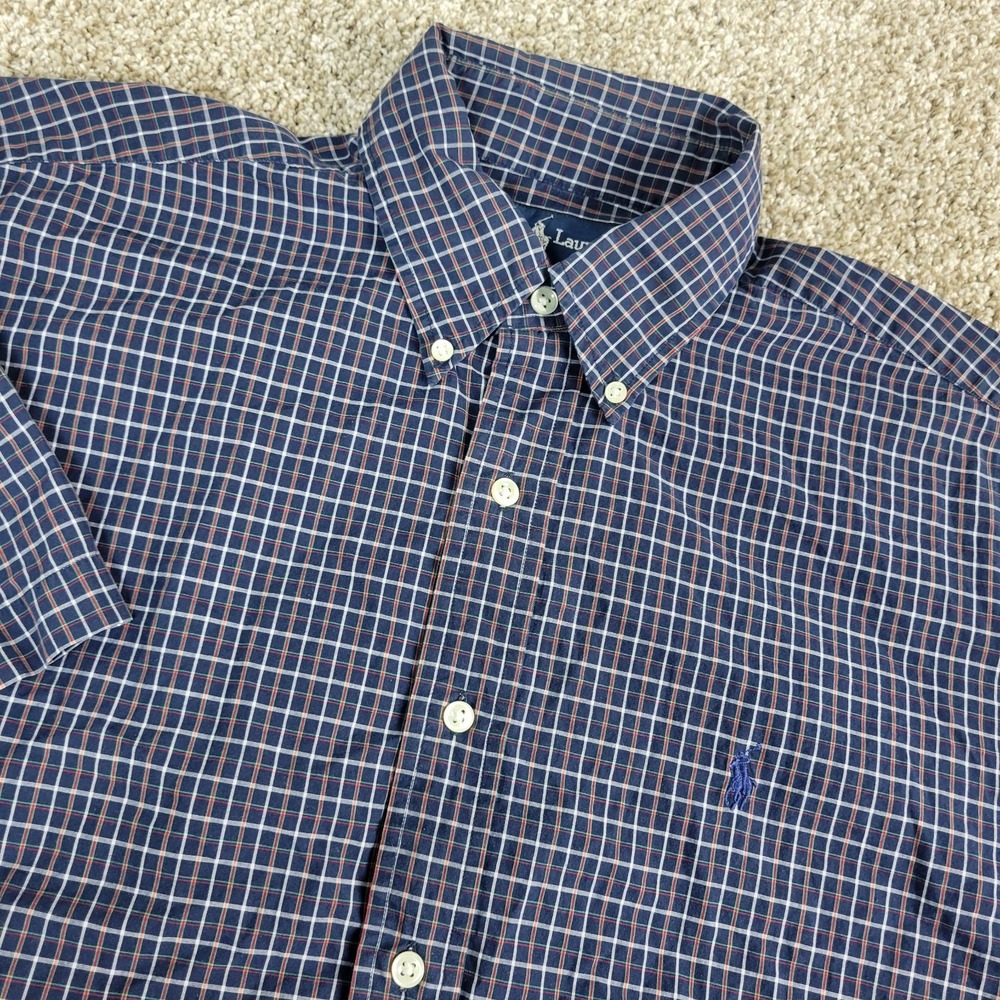 Vintage Ralph Lauren Blake Mens‎ Medium Navy Plaid Check Button Down SS